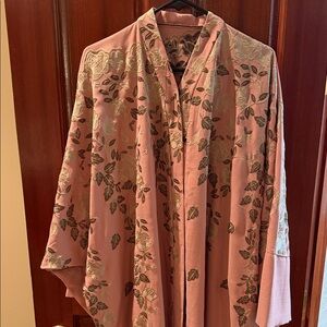 Floral Abaya in Pink with Grey & Taupe Design